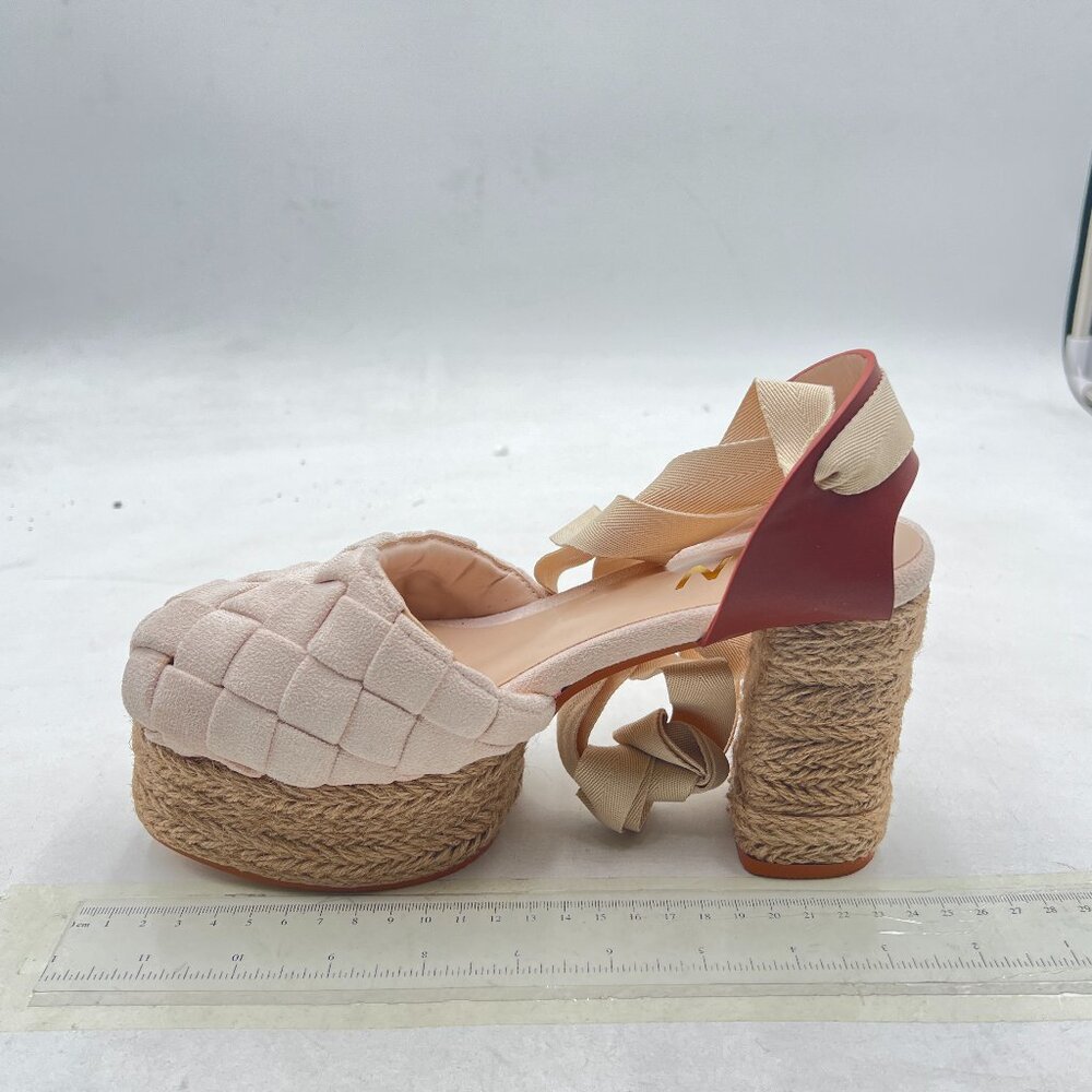 YDN Light Pink Strappy Platform Comfy Chunky Heels Lace Up Ankle Strap Sandal